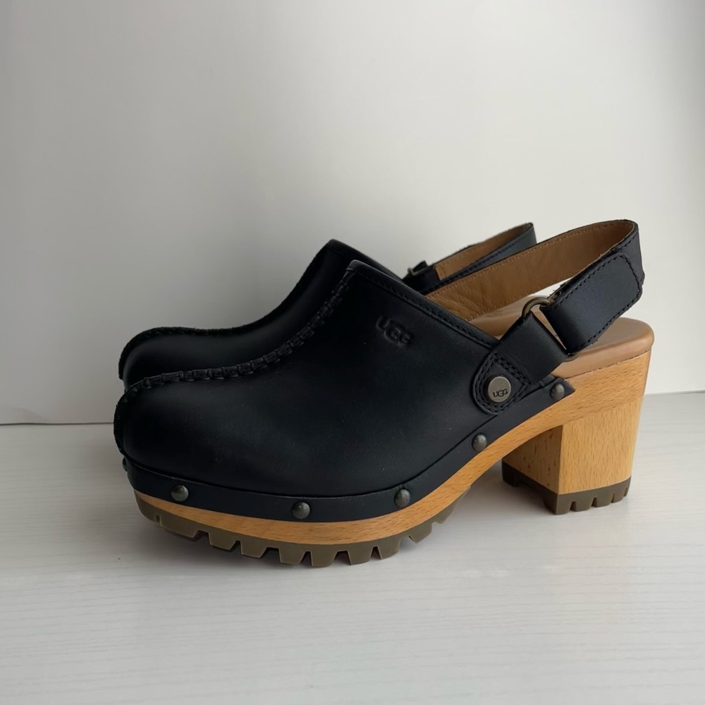 UGG Black Leather Women's Clogs